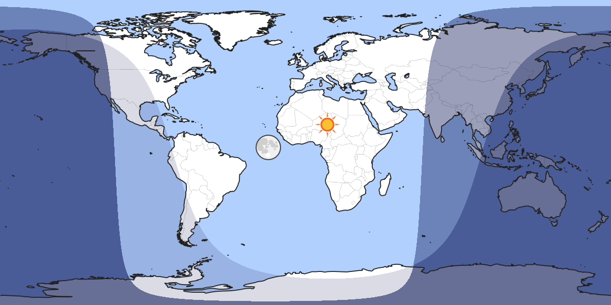 Diese Weltkarte zeigt, wo der Mond gerade sichtbar ist.