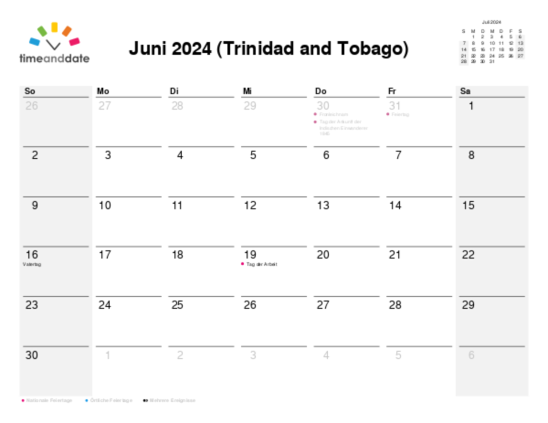 Kalender für 2024 in Trinidad and Tobago