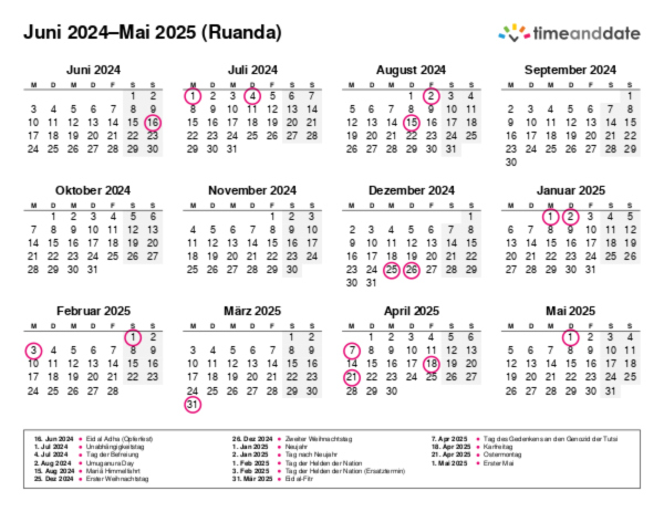 Kalender für 2024 in Ruanda