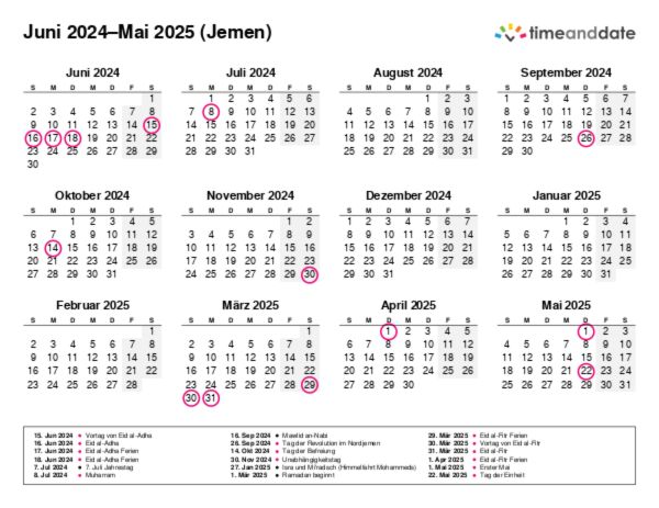 Kalender für 2024 in Jemen