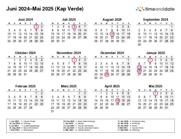 Kalender für 2024 in Kap Verde