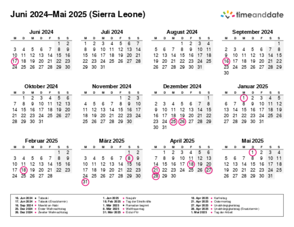 Kalender für 2024 in Sierra Leone