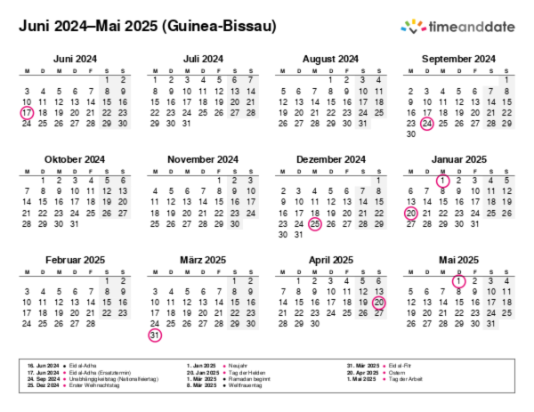 Kalender für 2024 in Guinea-Bissau