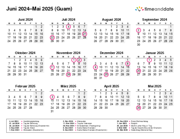 Kalender für 2024 in Guam