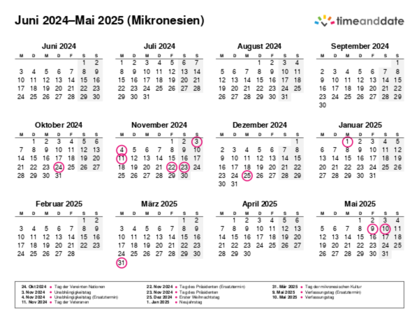 Kalender für 2024 in Mikronesien