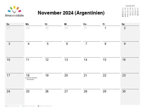 Kalender für 2024 in Argentinien