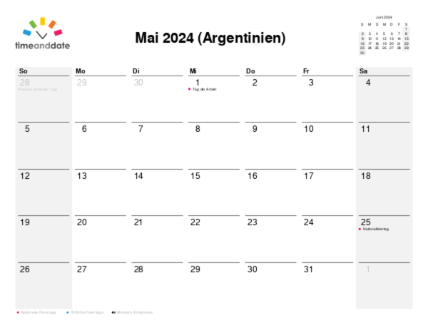 Kalender für 2024 in Argentinien
