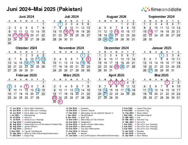 Kalender für 2024 in Pakistan
