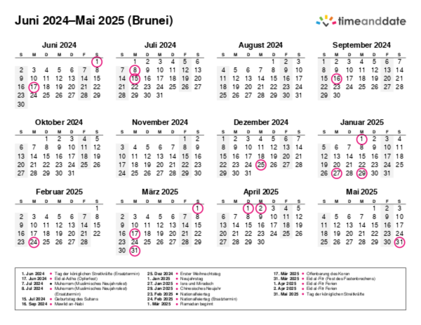 Kalender für 2024 in Brunei