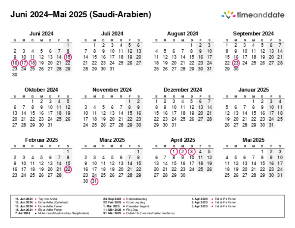 Kalender für 2024 in Saudi-Arabien