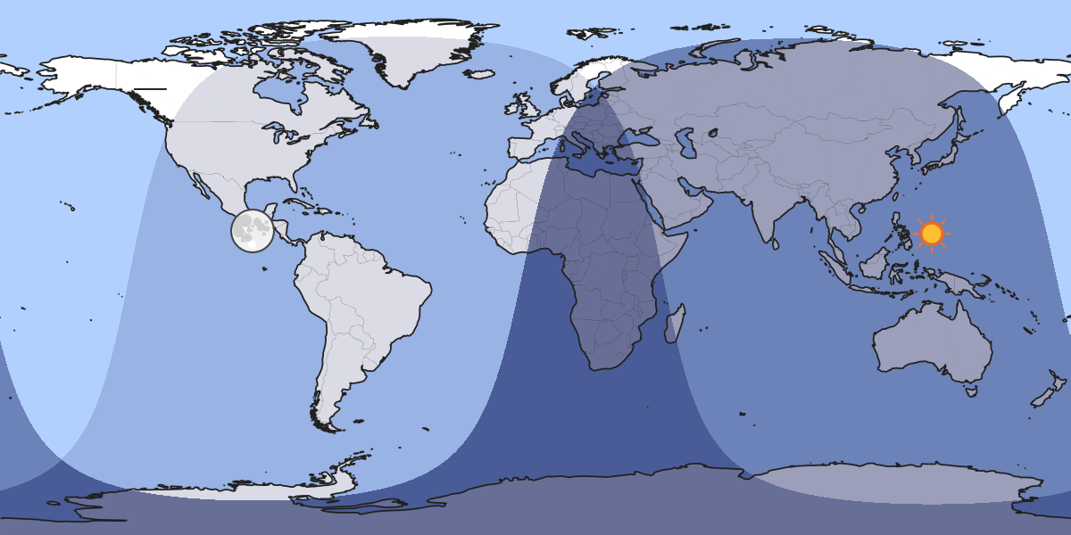 Diese Weltkarte zeigt, wo der Mond gerade sichtbar ist.