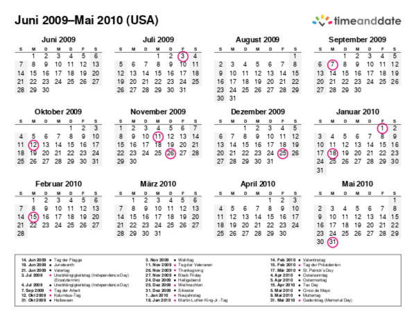 Kalender für 2009 in USA