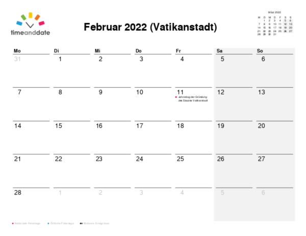 Kalender für 2022 in Vatikanstadt