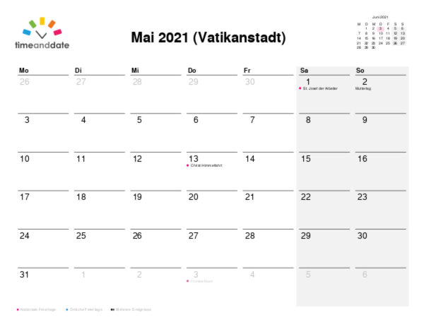 Kalender für 2021 in Vatikanstadt