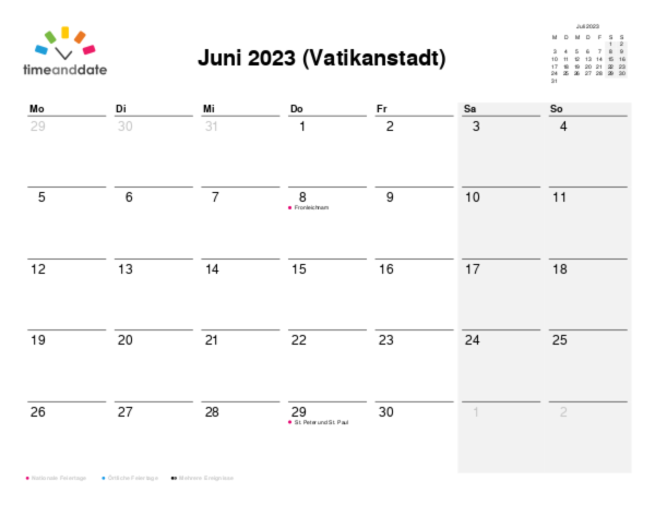 Kalender für 2023 in Vatikanstadt