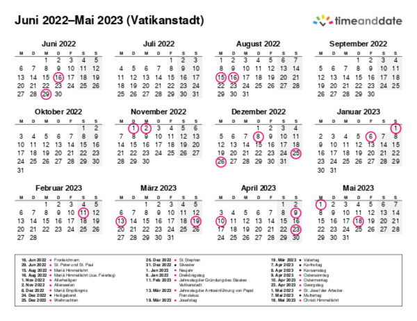 Kalender für 2022 in Vatikanstadt