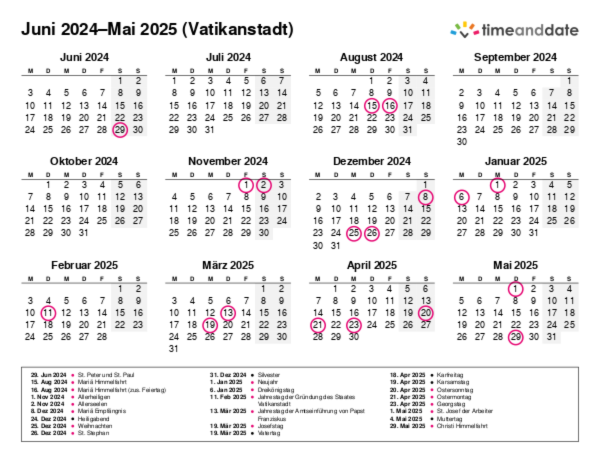 Kalender für 2024 in Vatikanstadt