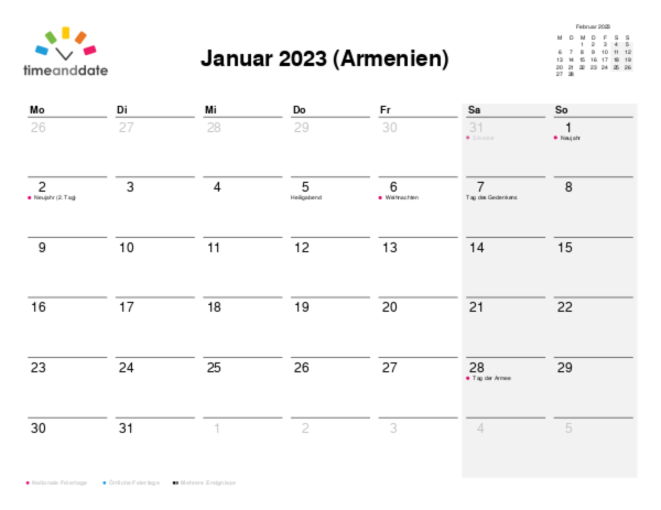 Kalender für 2023 in Armenien