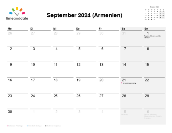 Kalender für 2024 in Armenien