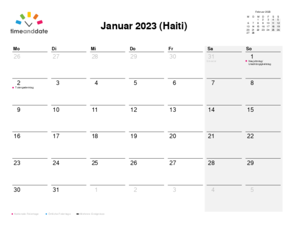 Kalender für 2023 in Haiti