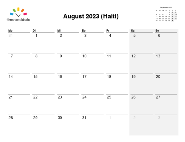 Kalender für 2023 in Haiti