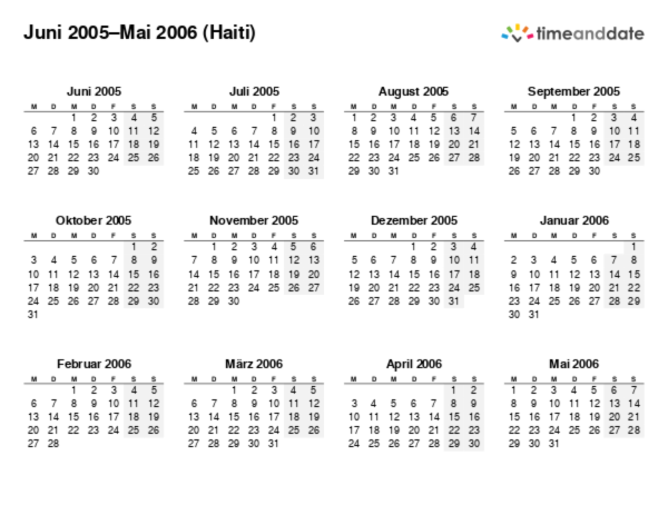 Kalender für 2005 in Haiti