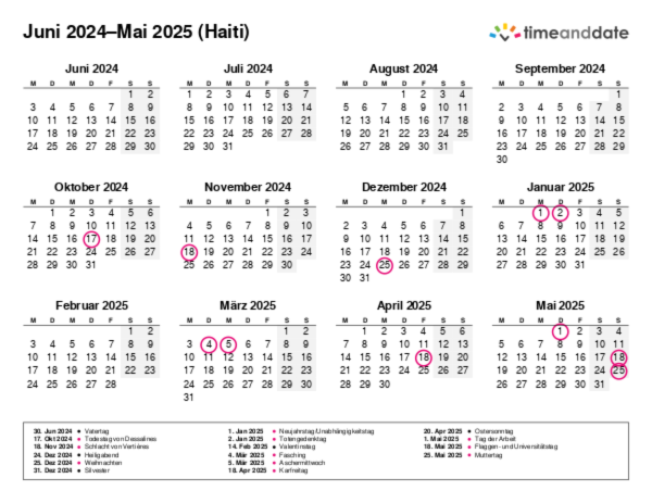 Kalender für 2024 in Haiti
