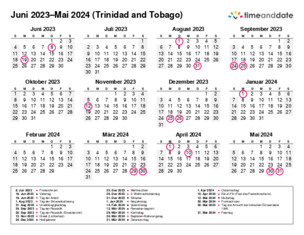 Kalender für 2023 in Trinidad and Tobago
