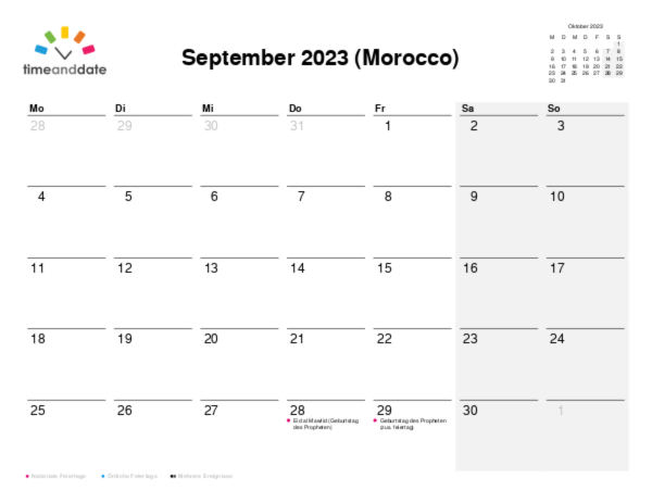 Kalender für 2023 in Morocco