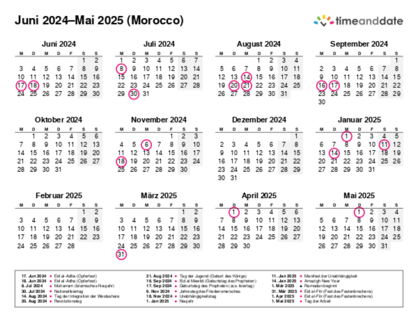 Kalender für 2024 in Morocco