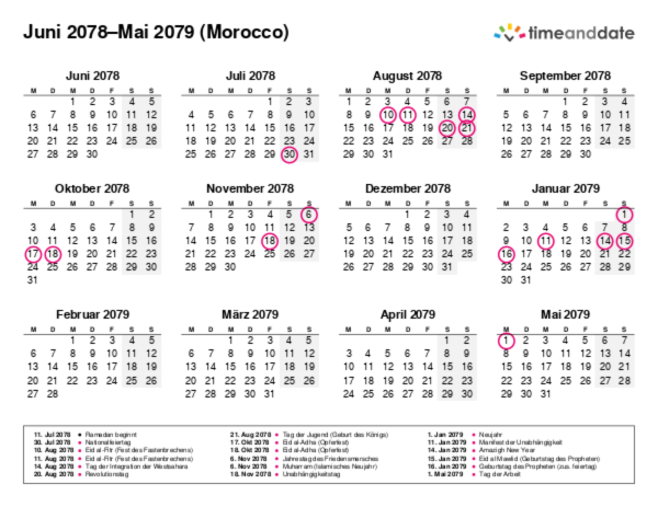 Kalender für 2078 in Morocco
