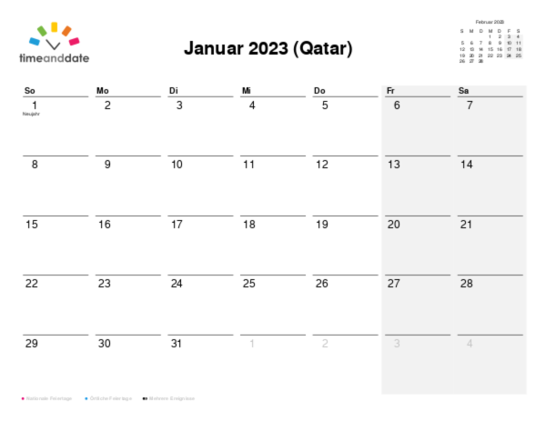 Kalender für 2023 in Qatar