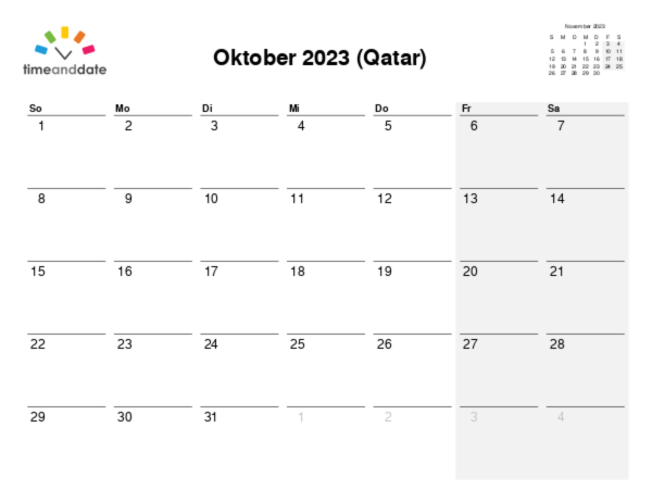 Kalender für 2023 in Qatar