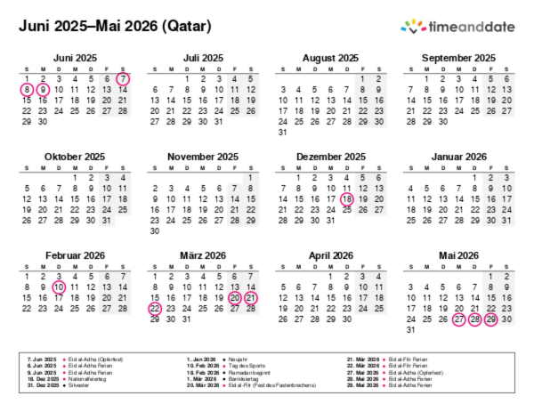 Kalender für 2025 in Qatar