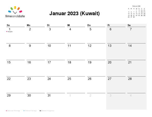 Kalender für 2023 in Kuwait