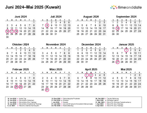 Kalender für 2024 in Kuwait