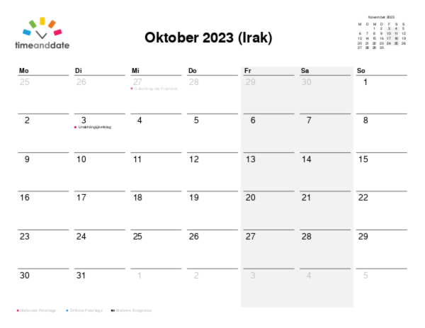 Kalender für 2023 in Irak
