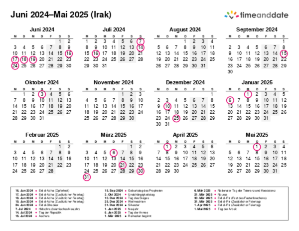 Kalender für 2024 in Irak