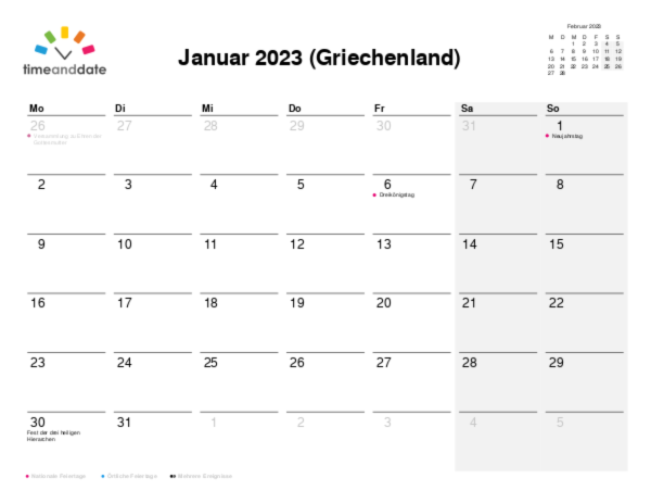 Kalender für 2023 in Griechenland
