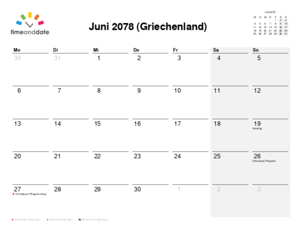 Kalender für 2078 in Griechenland