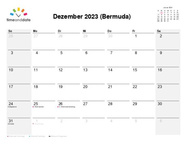 Kalender für 2023 in Bermuda