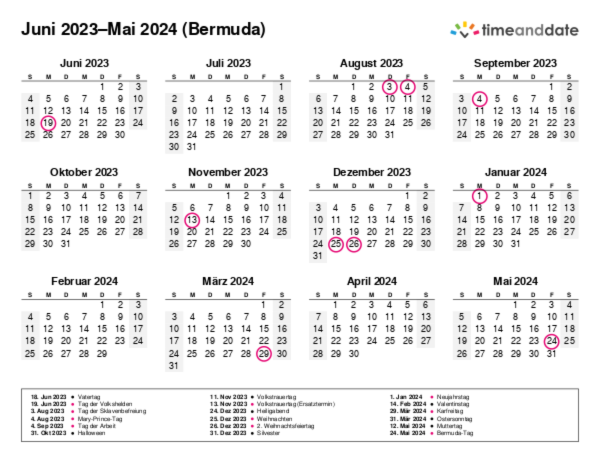 Kalender für 2023 in Bermuda
