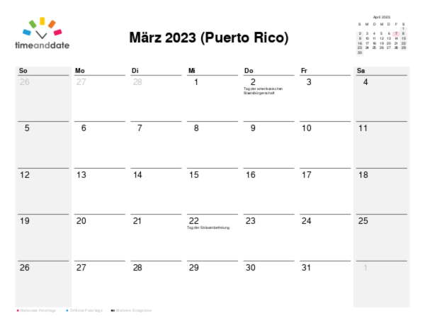 Kalender für 2023 in Puerto Rico
