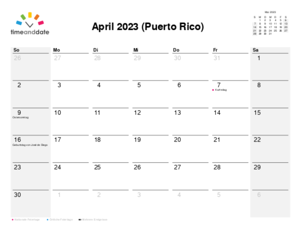 Kalender für 2023 in Puerto Rico
