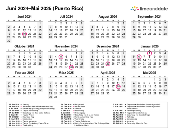 Kalender für 2024 in Puerto Rico