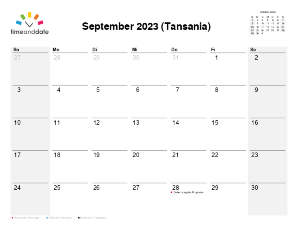 Kalender für 2023 in Tansania