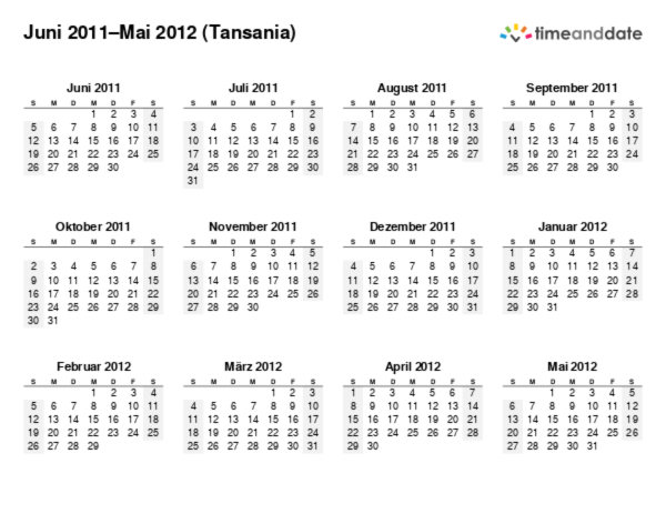Kalender für 2011 in Tansania