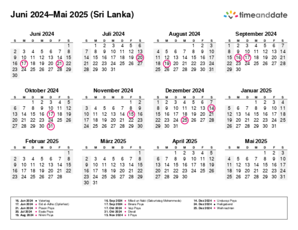 Kalender für 2024 in Sri Lanka