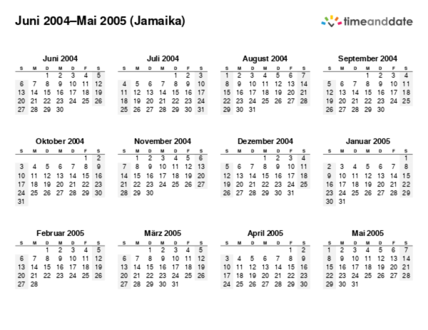 Kalender für 2004 in Jamaika