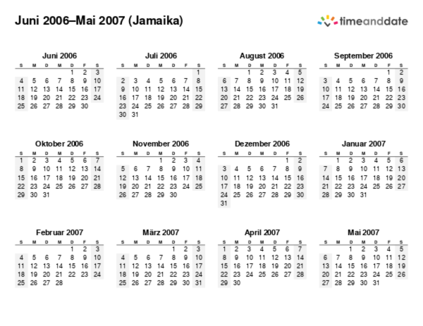 Kalender für 2006 in Jamaika